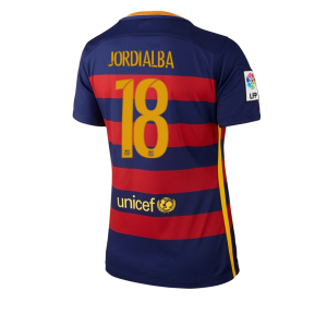 Camiseta Barcelona Numero 18 Primera Equipacion 2015/2016 Mujer